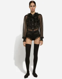 Organza shirt with shirt front and ruffles