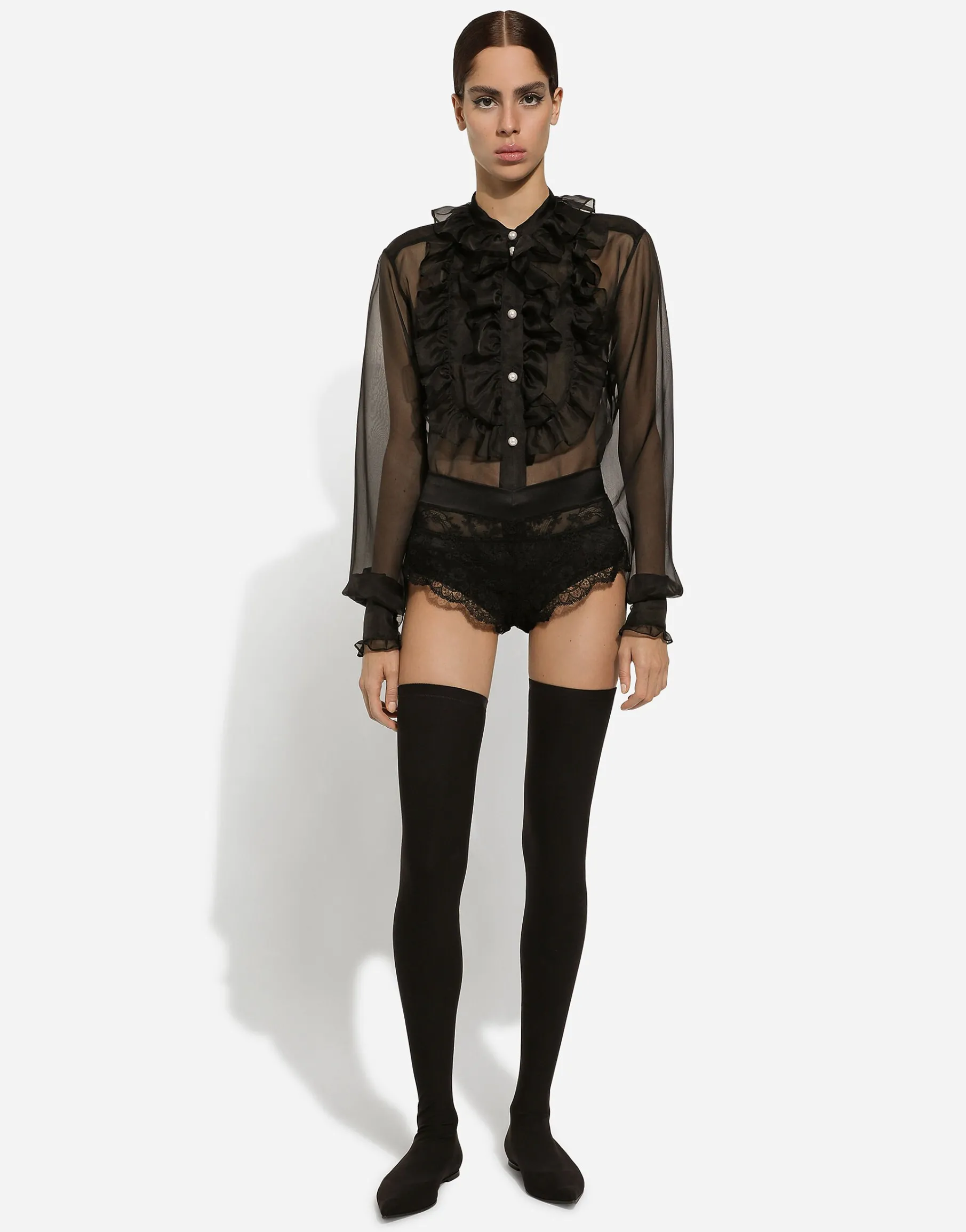Organza shirt with shirt front and ruffles