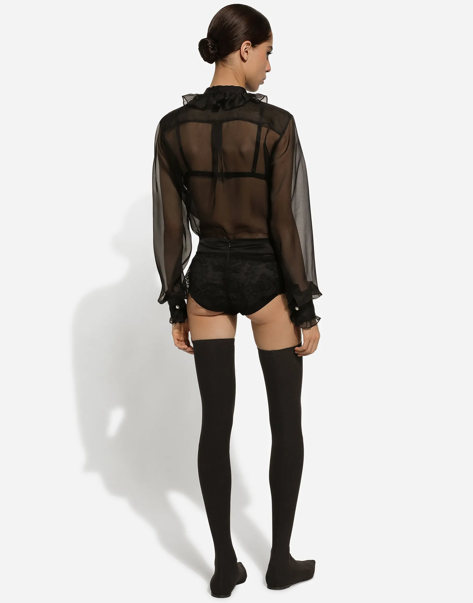 Organza shirt with shirt front and ruffles
