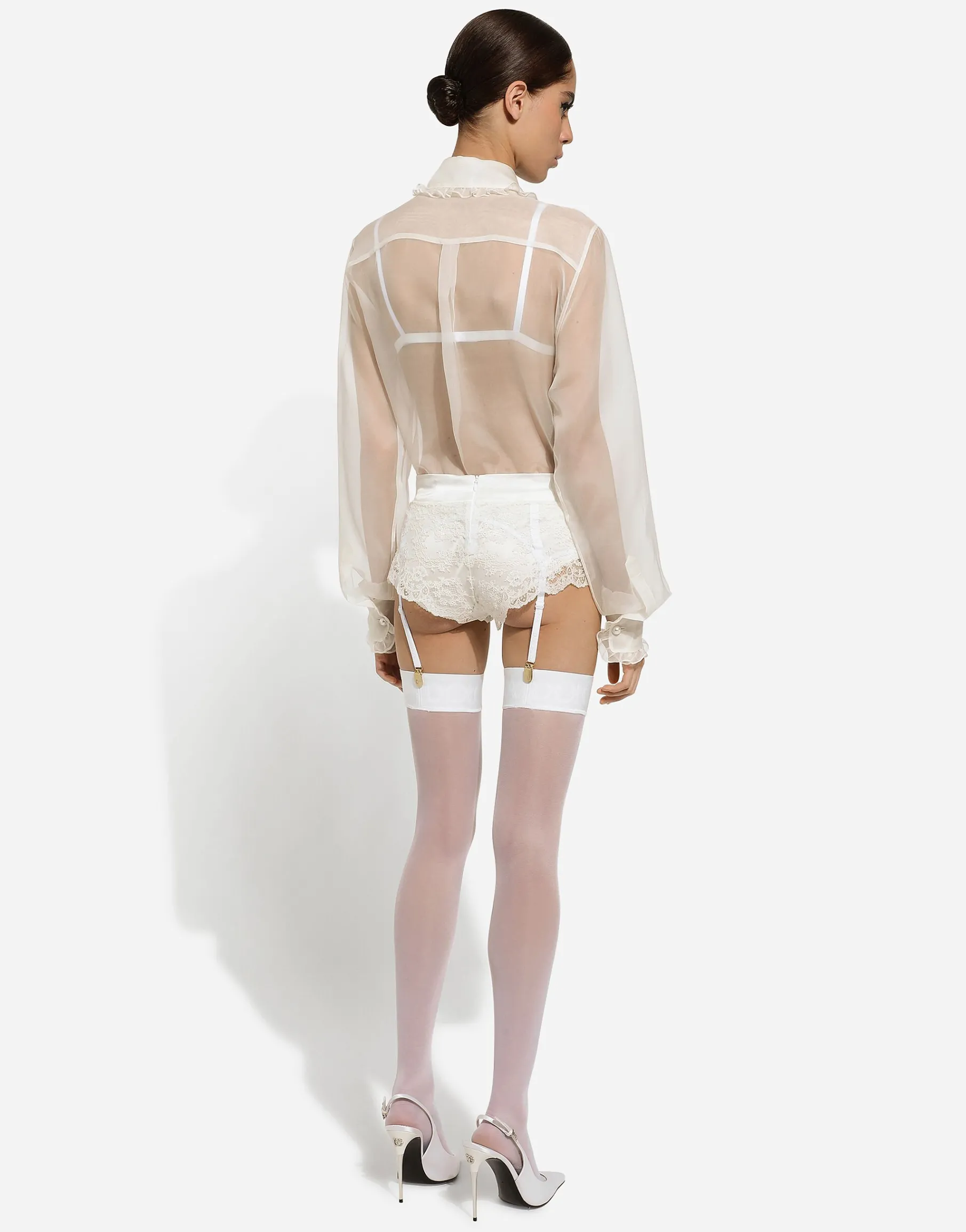 Organza shirt with shirt front and ruffles