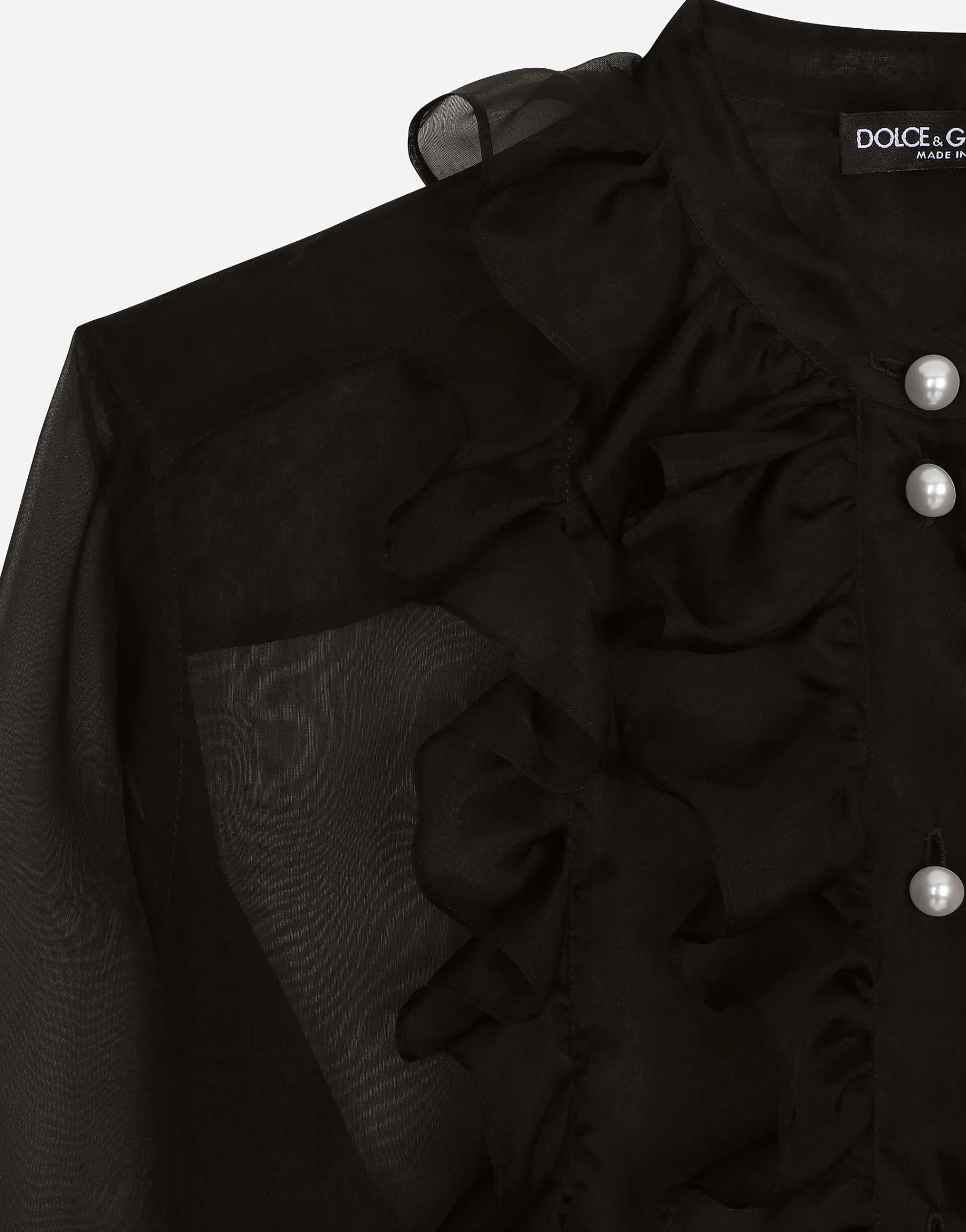 Organza shirt with shirt front and ruffles