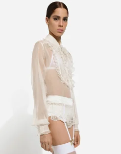 Organza shirt with shirt front and ruffles