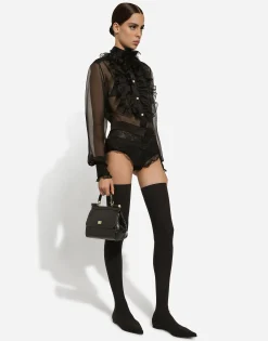 Organza shirt with shirt front and ruffles