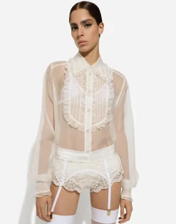 Organza shirt with shirt front and ruffles