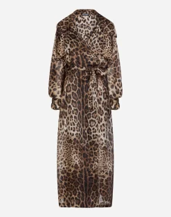 Organza trench coat with leopard print