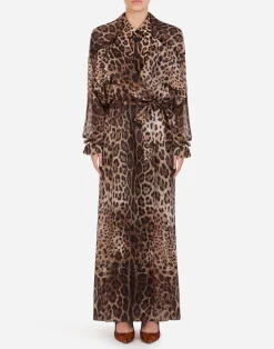 Organza trench coat with leopard print