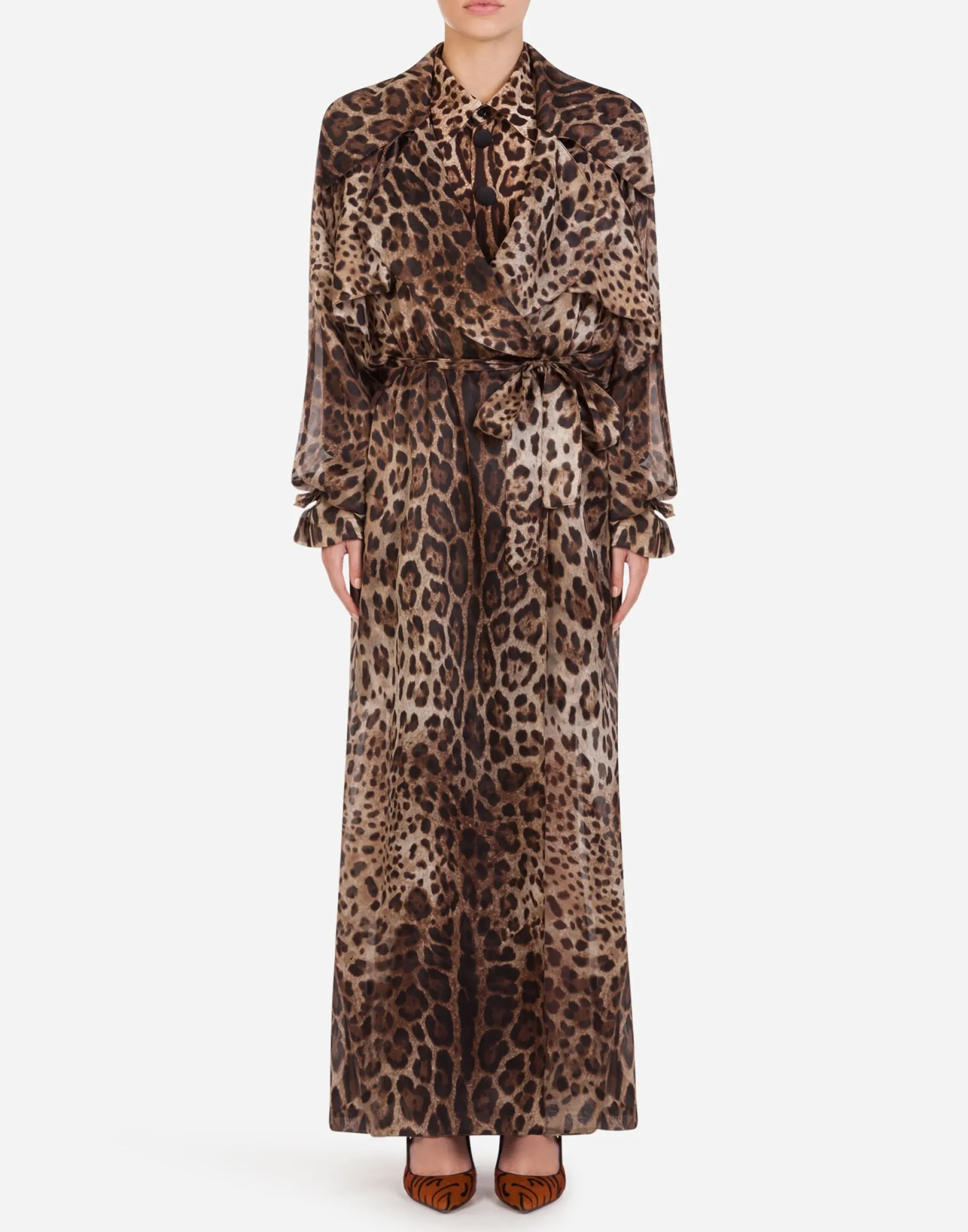 Organza trench coat with leopard print
