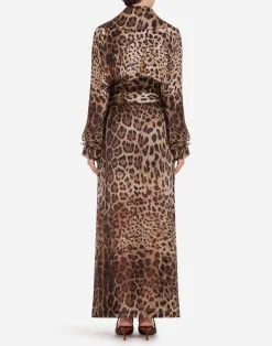 Organza trench coat with leopard print