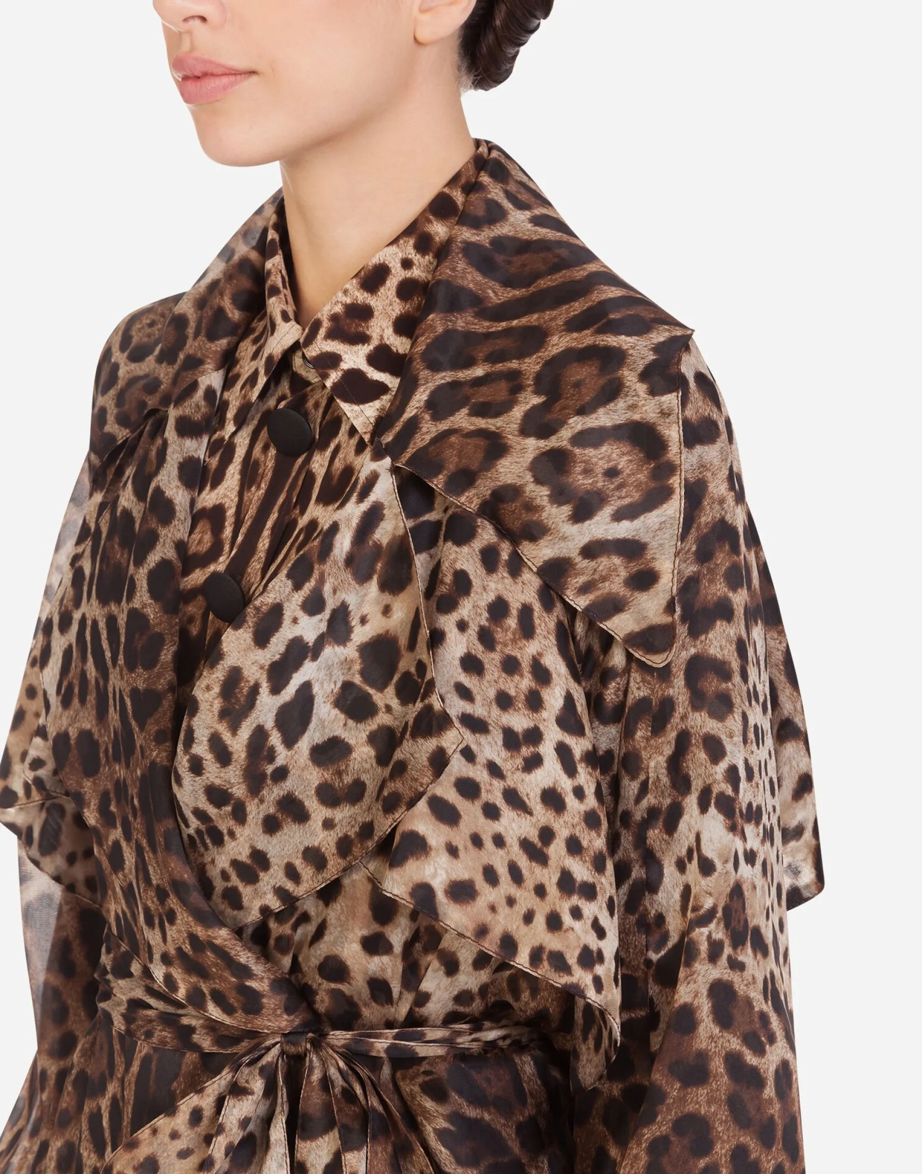 Organza trench coat with leopard print