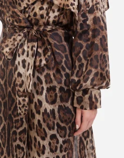 Organza trench coat with leopard print