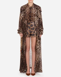 Organza trench coat with leopard print