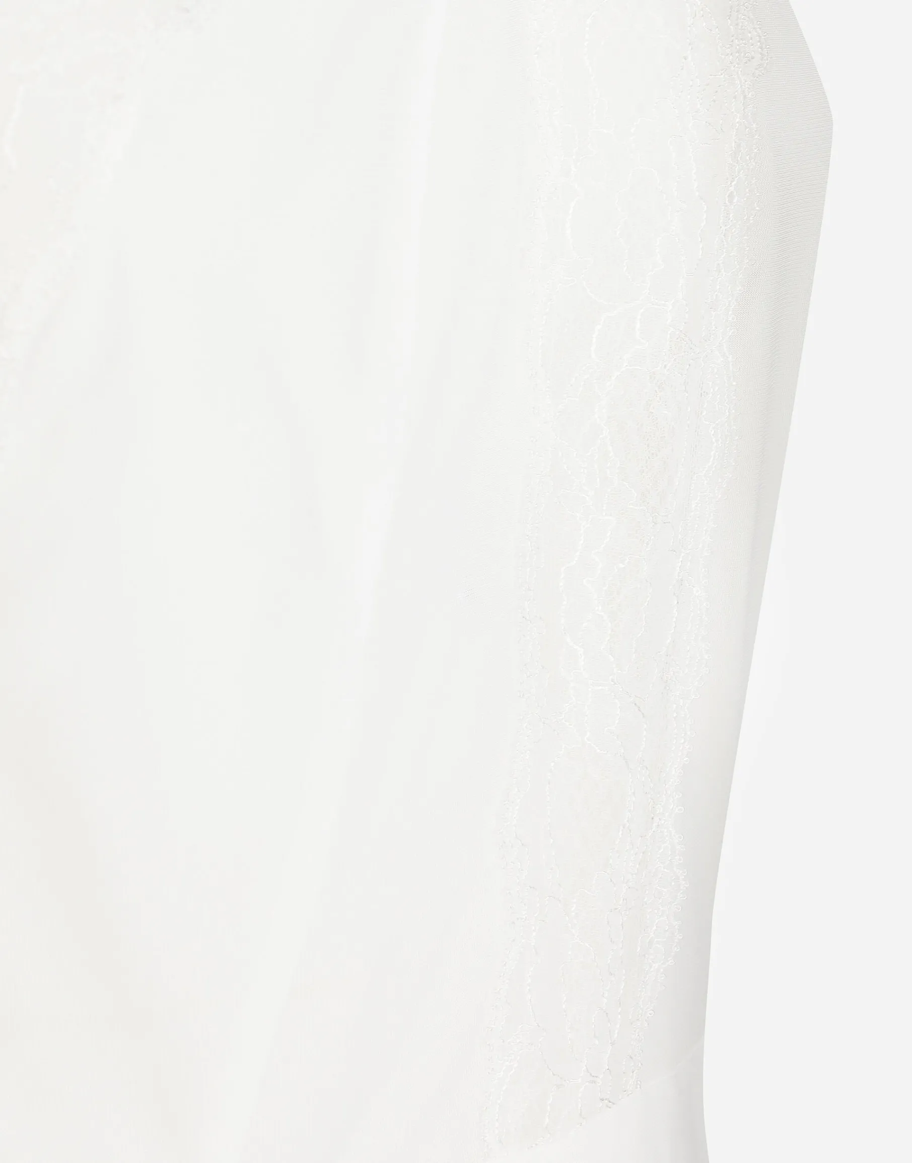 Organzine and lace calf-length dress with asymmetrical neckline