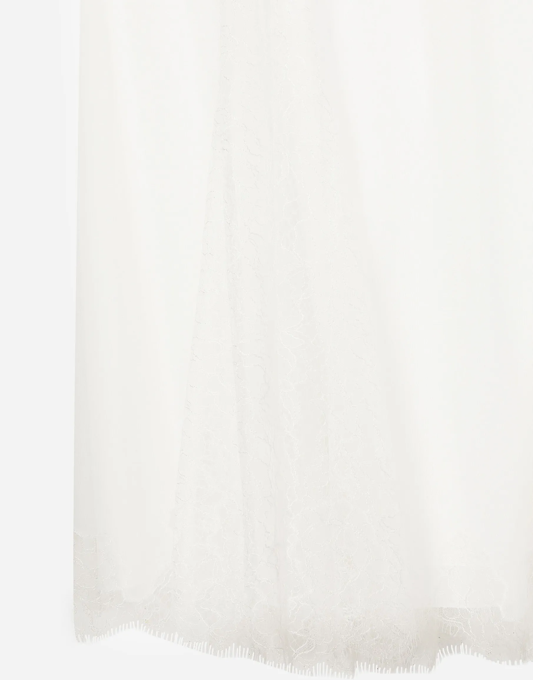 Organzine and lace calf-length dress with asymmetrical neckline