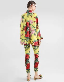 Oversize bouquet-print silk twill shirt