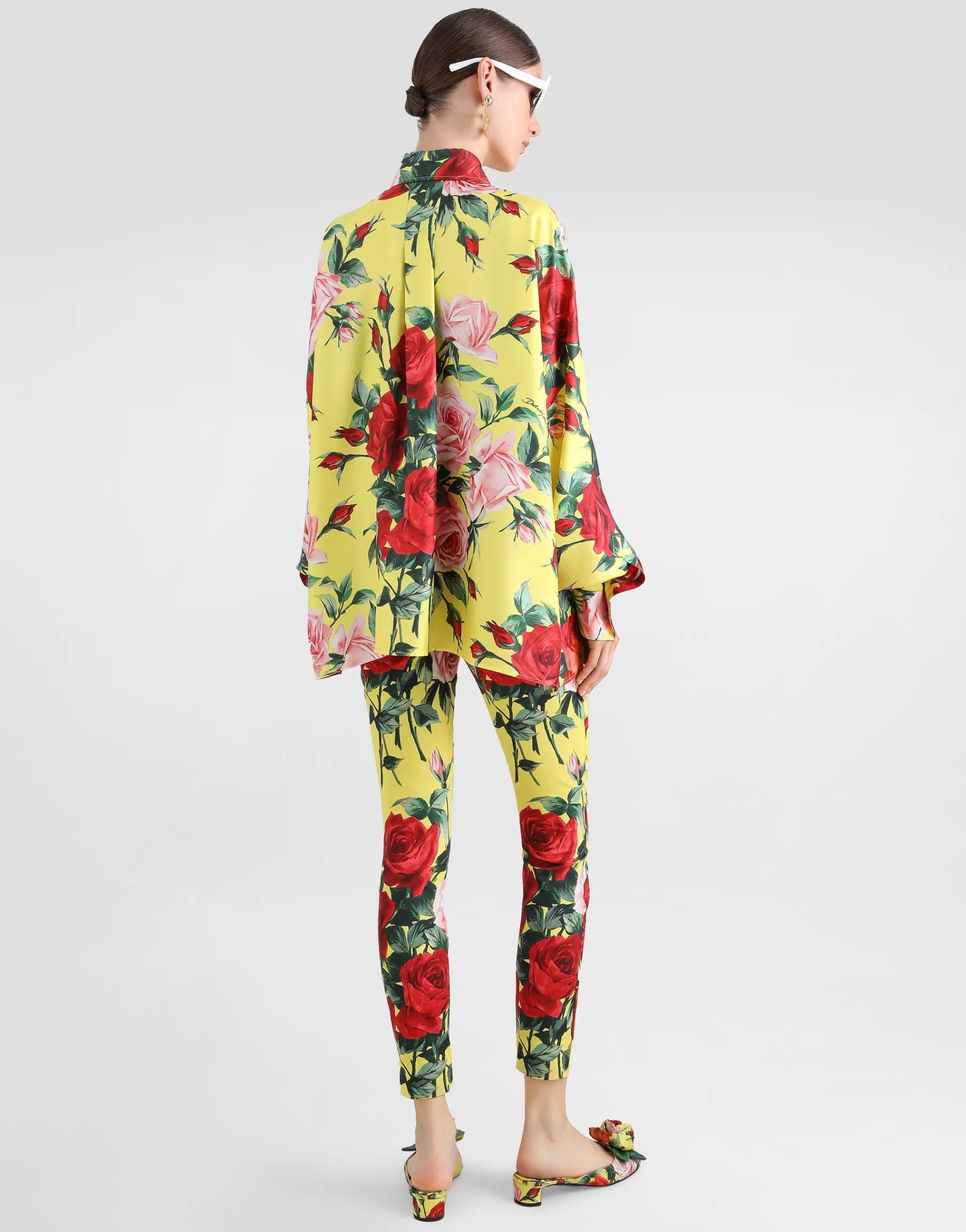 Oversize bouquet-print silk twill shirt