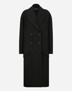 Oversize coat in double wool crepe