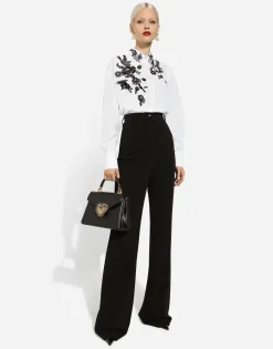 Oversize cotton shirt with lace appliqués