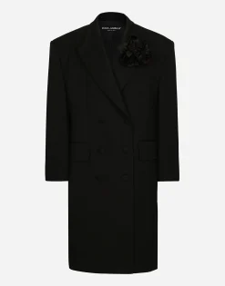 Oversize double-breasted coat in wool crepe