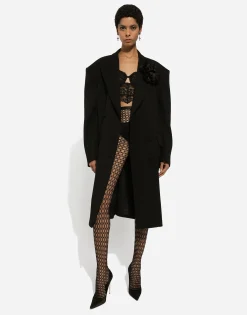 Oversize double-breasted coat in wool crepe