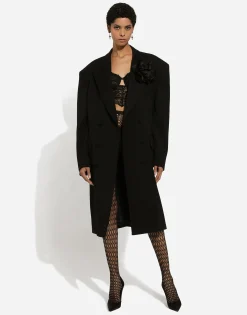Oversize double-breasted coat in wool crepe