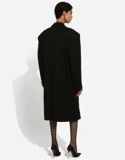 Oversize double-breasted coat in wool crepe