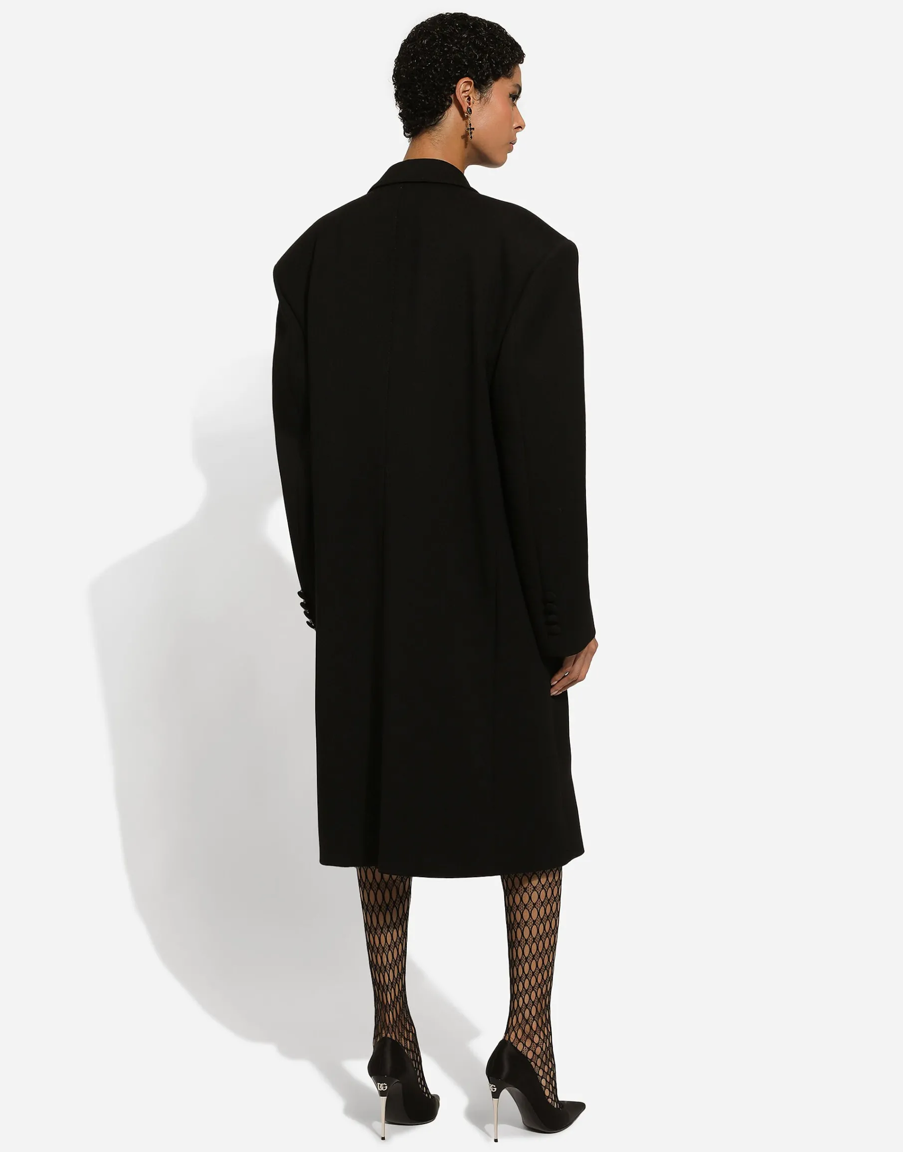 Oversize double-breasted coat in wool crepe