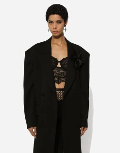 Oversize double-breasted coat in wool crepe