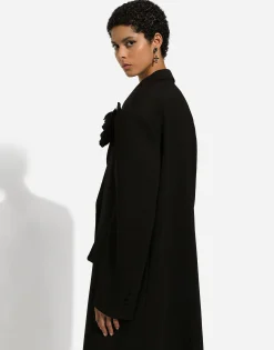Oversize double-breasted coat in wool crepe