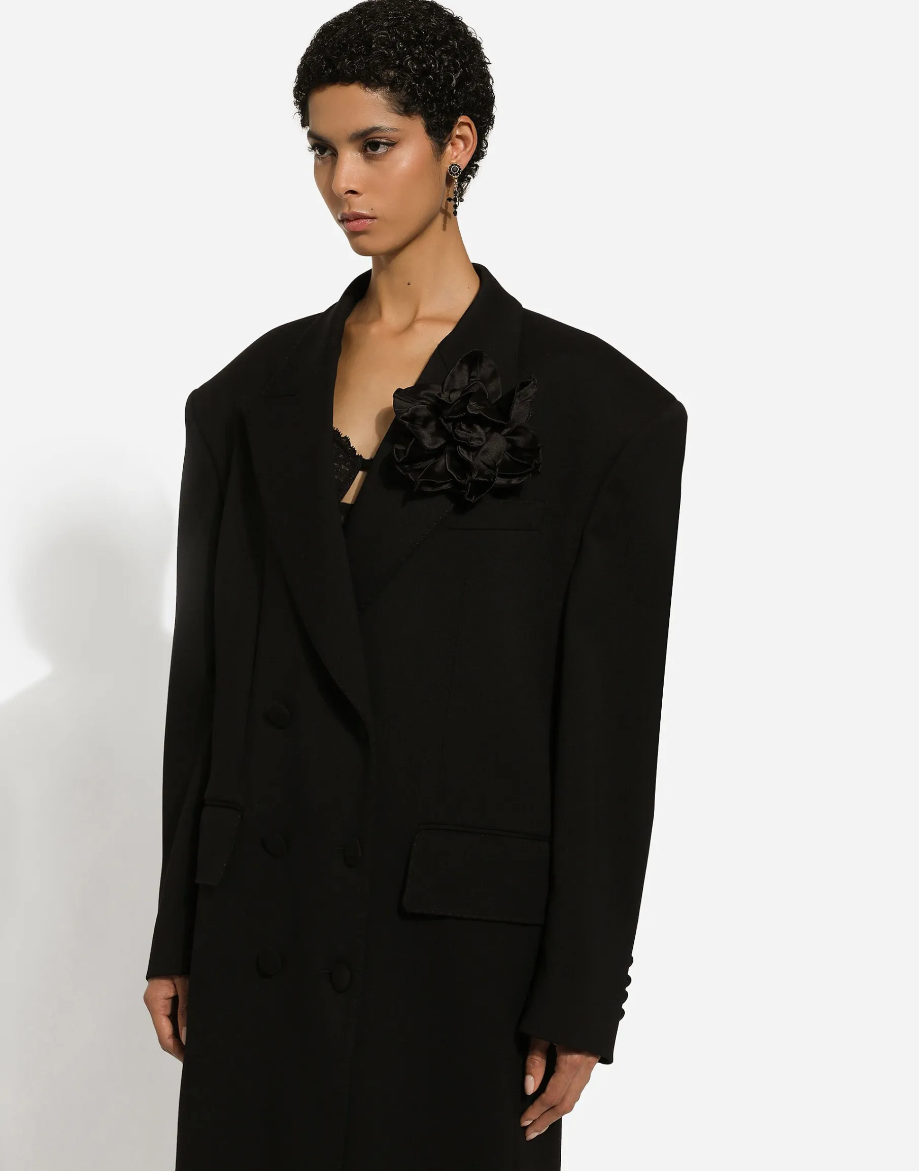 Oversize double-breasted coat in wool crepe