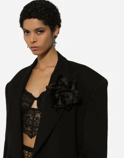 Oversize double-breasted coat in wool crepe