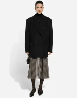 Oversize double-breasted wool baize jacket