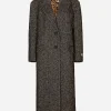 Oversize herringbone coat with half-belt