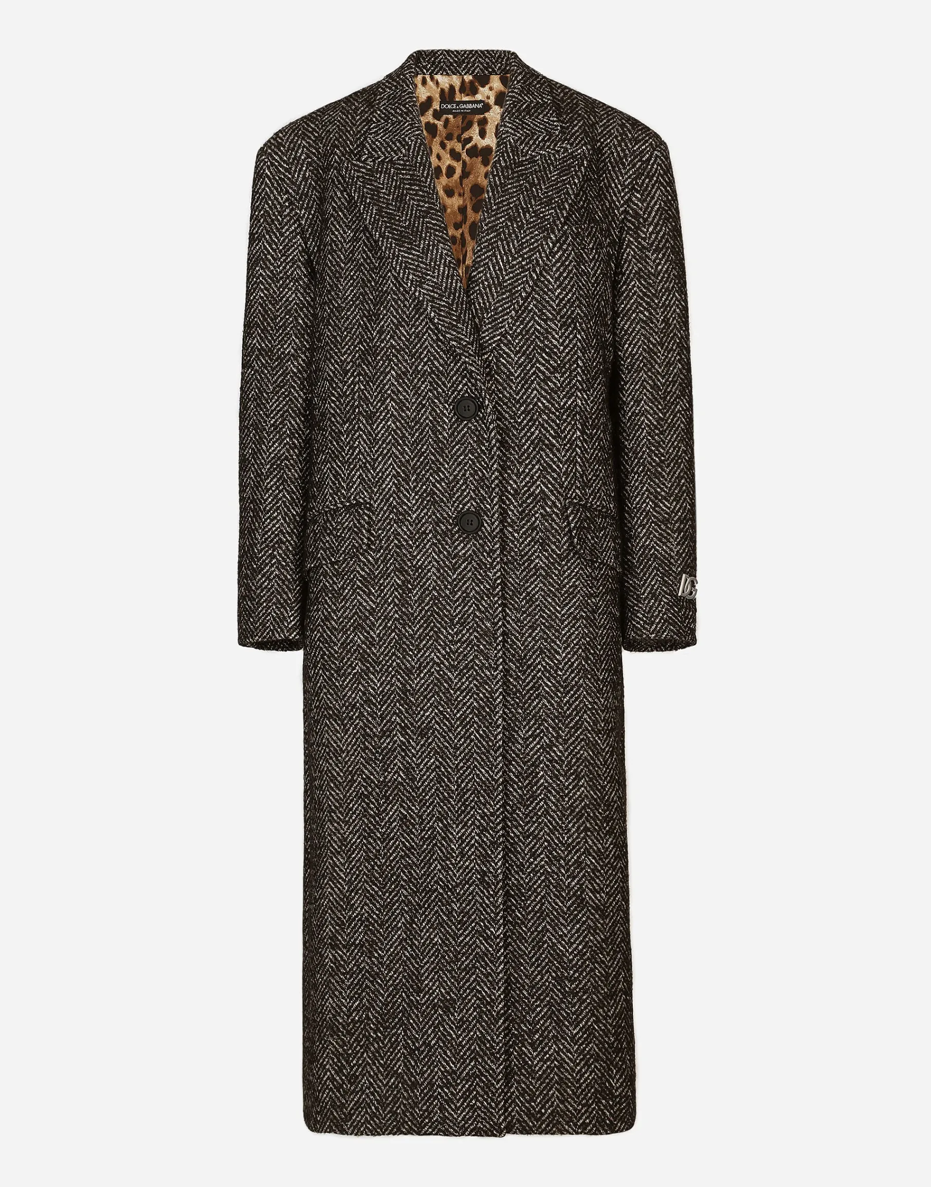Oversize herringbone coat with half-belt