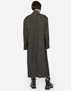 Oversize herringbone coat with half-belt