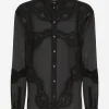 Oversize organza shirt with lace inserts