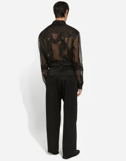 Oversize organza shirt with lace inserts