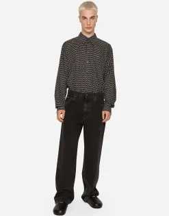Oversize poplin shirt with DG logo print