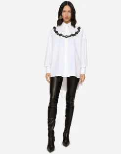 Oversize poplin shirt with lace inserts