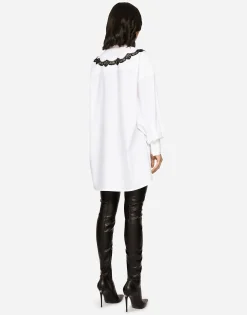 Oversize poplin shirt with lace inserts