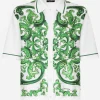Oversize silk and yarn shirt with majolica print