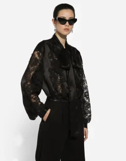 Oversize silk satin and lace shirt