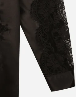 Oversize silk satin and lace shirt