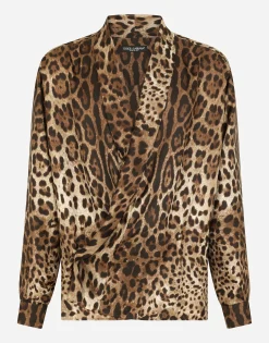 Oversize silk shirt with leopard print