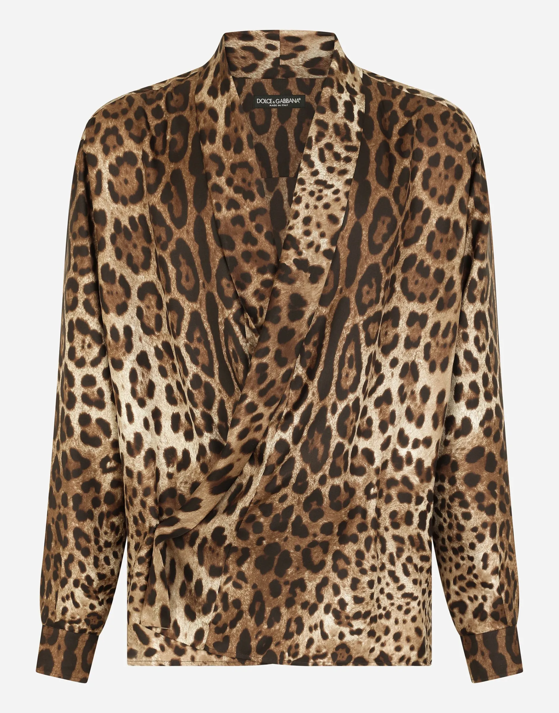 Oversize silk shirt with leopard print