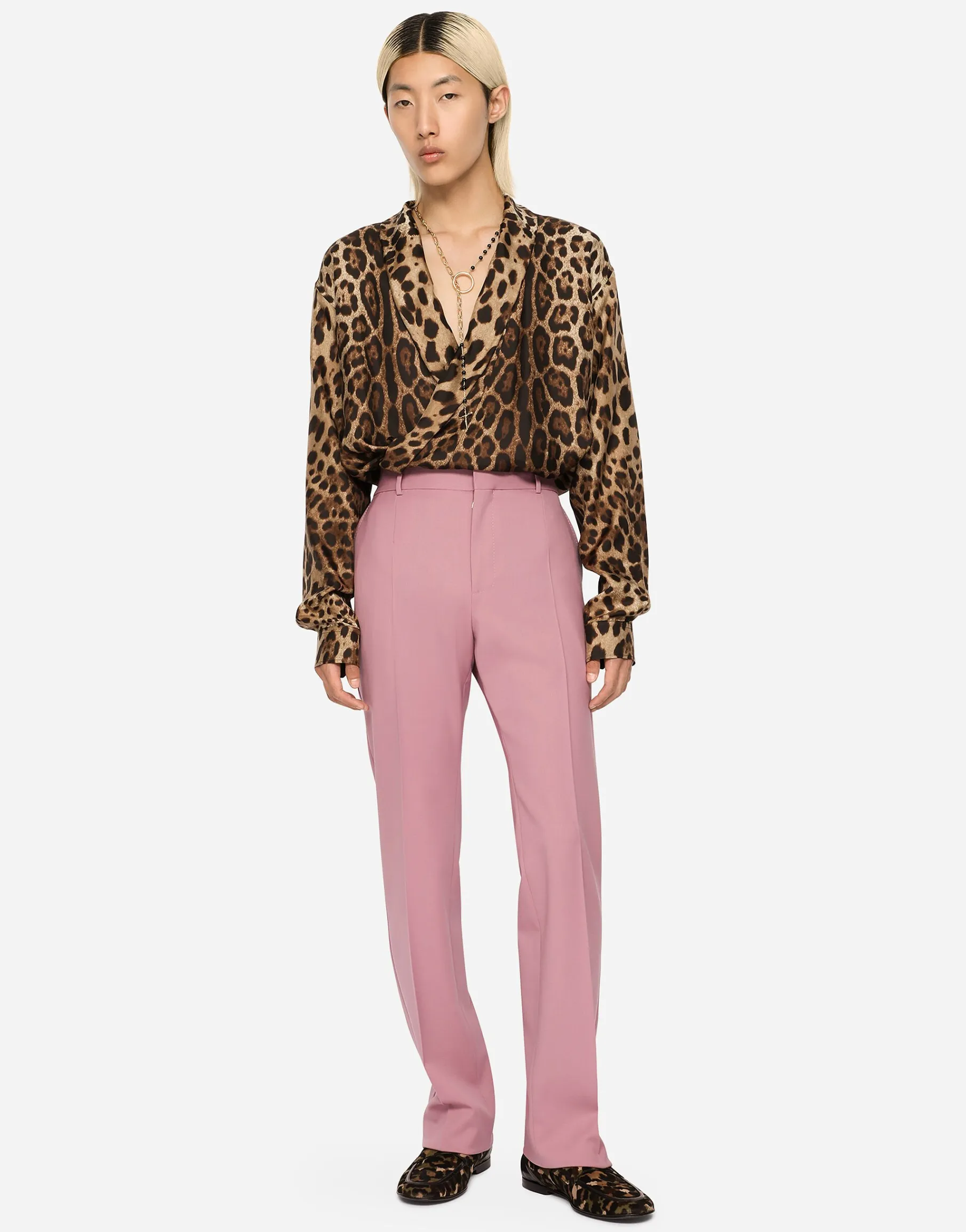 Oversize silk shirt with leopard print