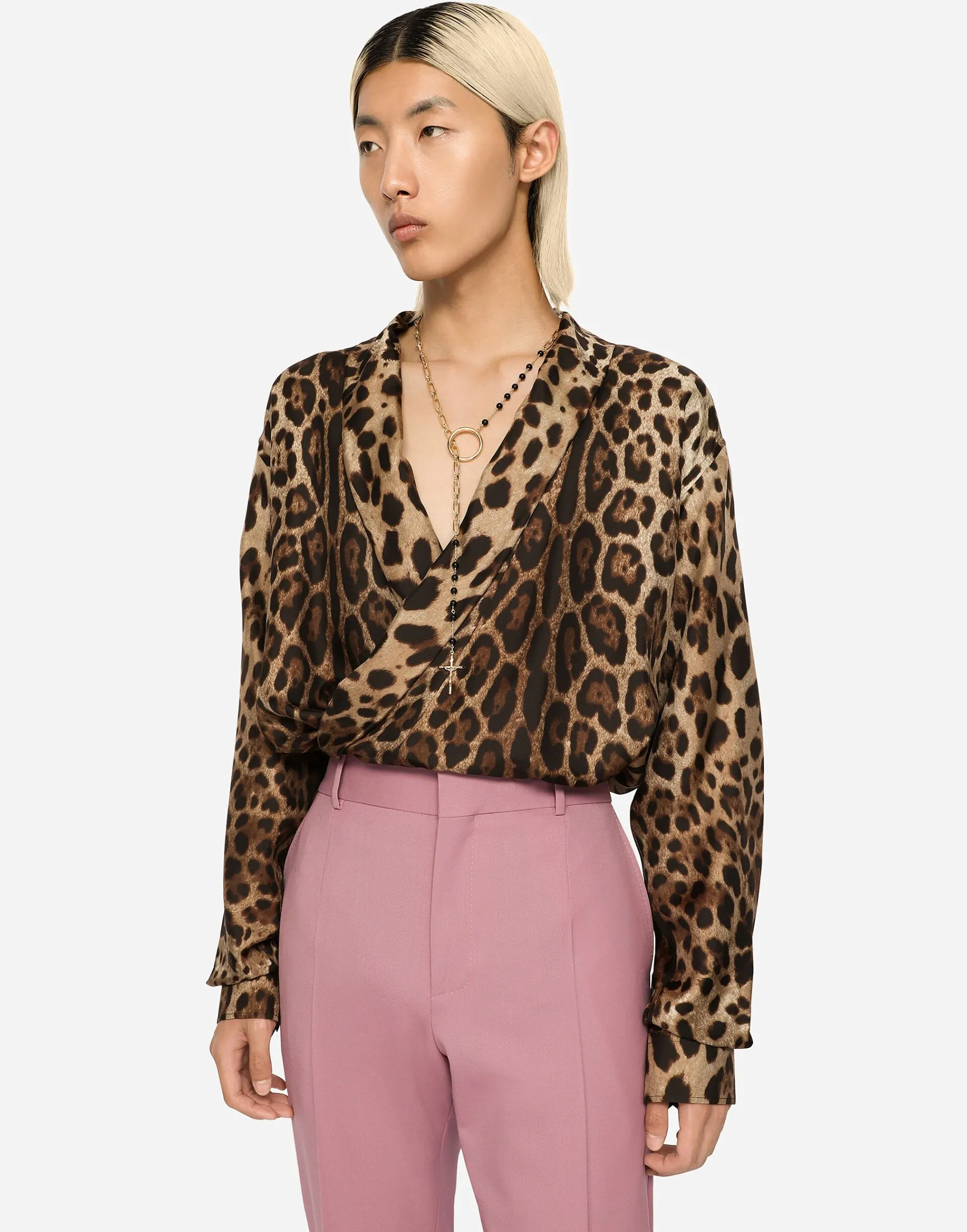 Oversize silk shirt with leopard print
