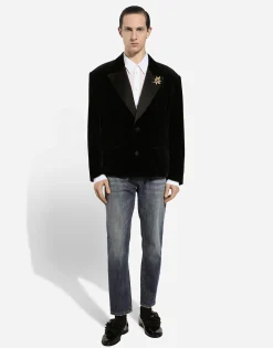 Oversize single-breasted velvet jacket