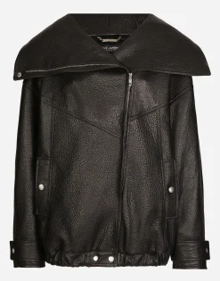 Oversize vegetable-tanned lambskin biker jacket