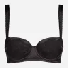 Padded balcony bra in satin with lace