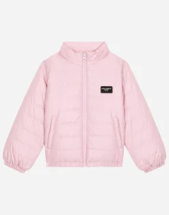Padded nylon jacket with logo tag